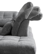 Graues Sofa mit verstellbarer Rückenlehne, seitliche Perspektive