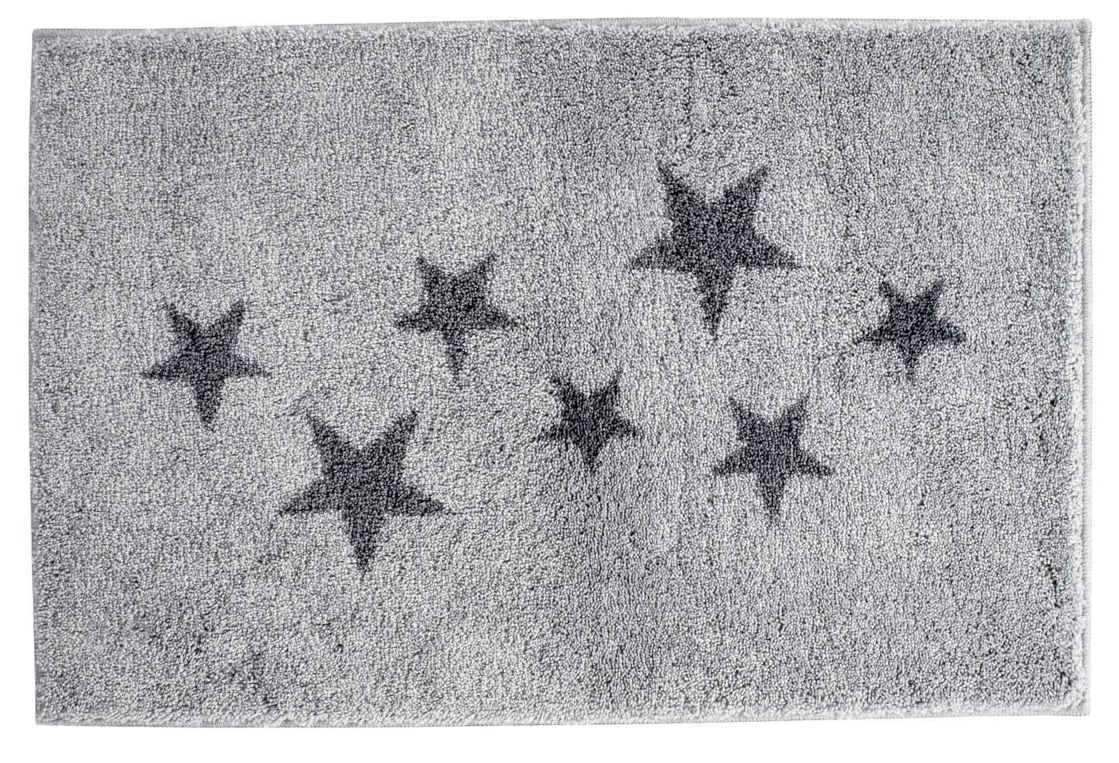 Grauer Badteppich mit sieben schwarzen Sternen, Draufsicht