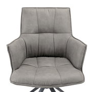 Grauer Sessel mit gepolstertem Sitz und Rückenlehne, Frontalansicht