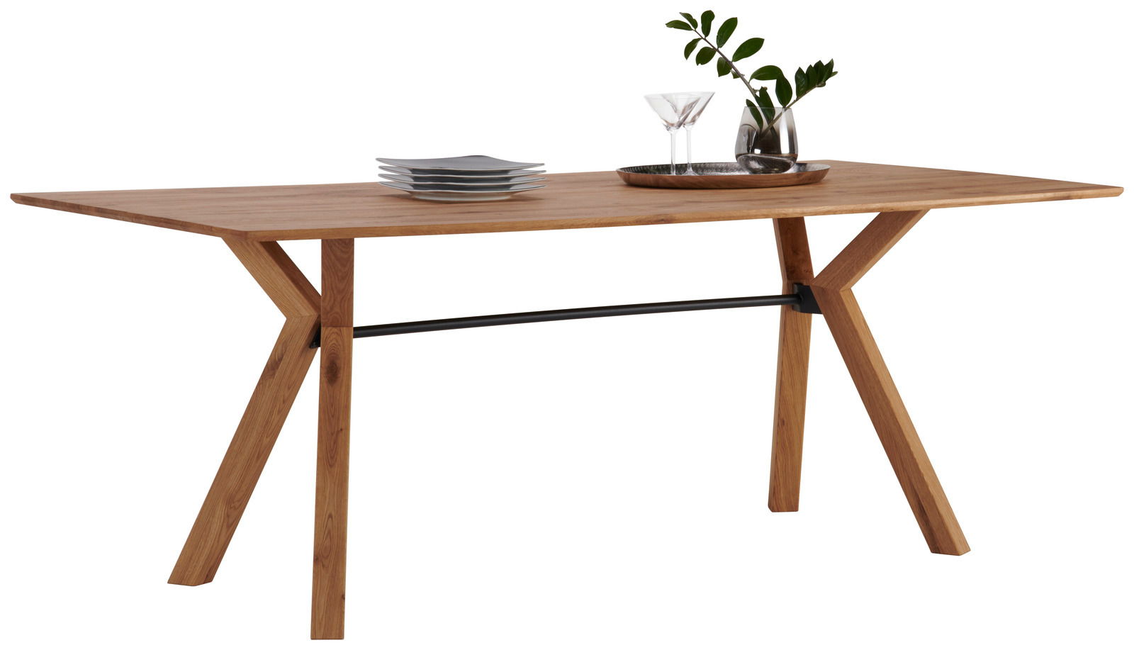 Dieter Knoll Esstisch MONDELLO Moderner Esstisch aus Holz mit schrägen Beinen und schwarzer Querstrebe, seitliche Perspektive