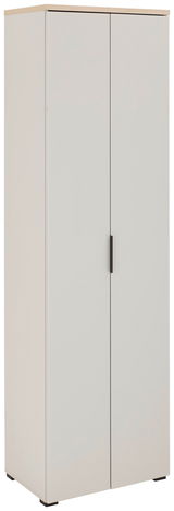 Weißer Garderobenschrank mit zwei Türen, seitliche Perspektive