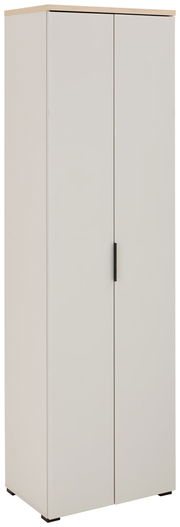 Weißer Garderobenschrank mit zwei Türen, seitliche Perspektive