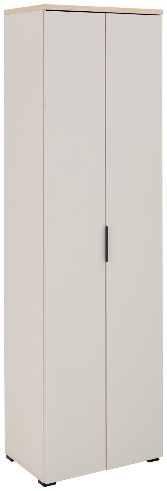 Weißer Garderobenschrank mit zwei Türen, seitliche Perspektive