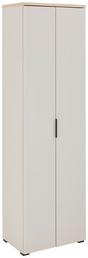 Weißer Garderobenschrank mit zwei Türen, seitliche Perspektive