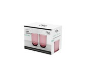 Verpackung eines 2-teiligen Longdrinkbecher-Sets in der Farbe Lila, Vorderansicht