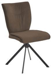 Brauner, drehbarer Stuhl der Serie JAZZ von Dieter Knoll mit schwarzem Metallgestell, seitliche Perspektive.