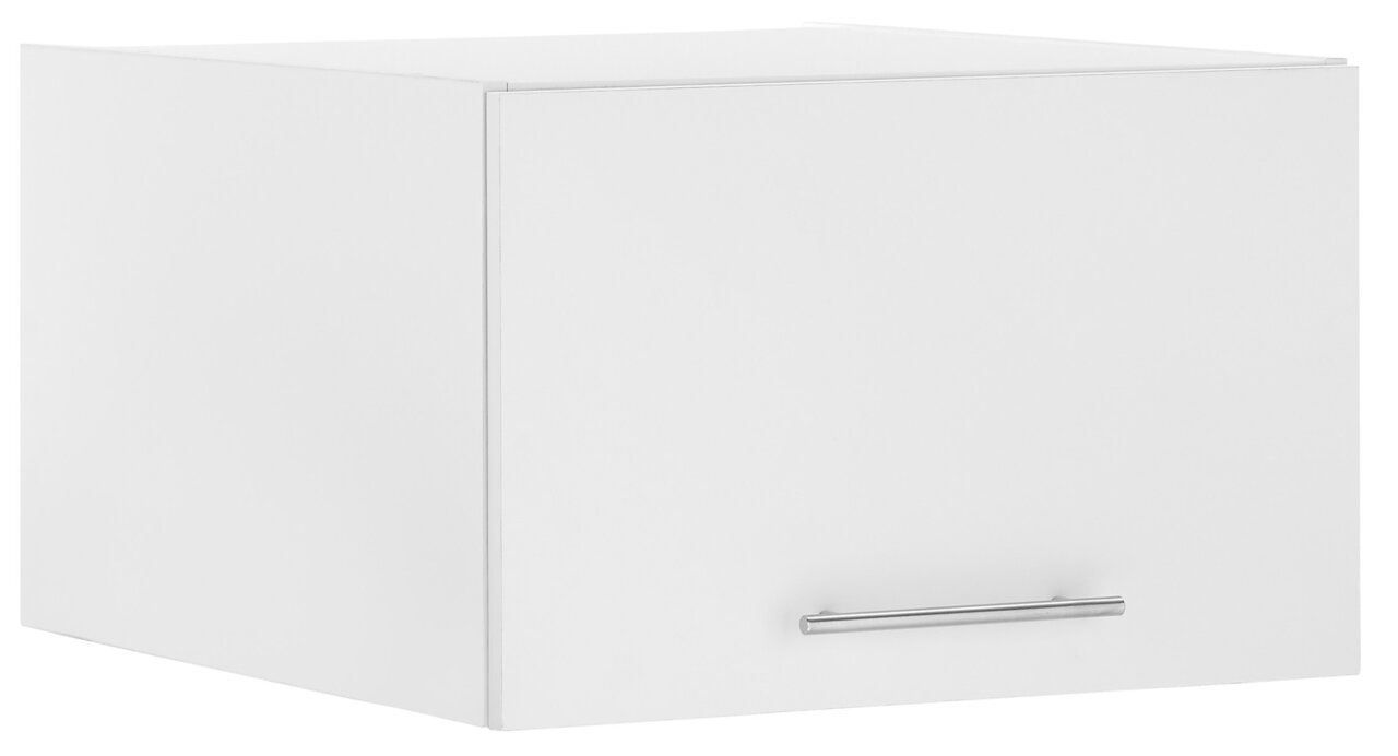 XORA Aufsatzschrank PRIMUS Weißer Aufsatzschrank mit Metallgriff, perspektivisch von vorne rechts fotografiert.