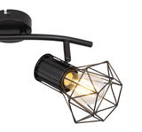 Schwarzer Metallstrahler mit geometrischem Gitterdesign, seitliche Perspektive