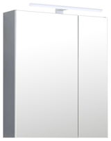 Spiegelschrank mit zwei Türen und integrierter Beleuchtung, seitliche Perspektive