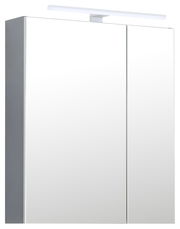 Spiegelschrank mit zwei Türen und integrierter Beleuchtung, seitliche Perspektive