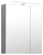 Spiegelschrank mit zwei Türen und integrierter Beleuchtung, seitliche Perspektive