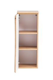 Unterschrank aus Holz mit zwei Regalböden, offene Tür, Frontalansicht