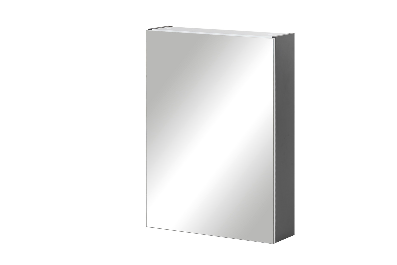 Moderner Spiegelschrank in seitlicher Perspektive mit schlichtem Design.