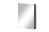 Moderner Spiegelschrank in seitlicher Perspektive mit schlichtem Design.