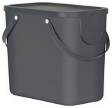 Graues Recycling-Müllsystem mit 25 l Fassungsvermögen, seitliche Ansicht mit zwei Griffen.