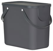 Graues Recycling-Müllsystem mit 25 l Fassungsvermögen, seitliche Ansicht mit zwei Griffen.