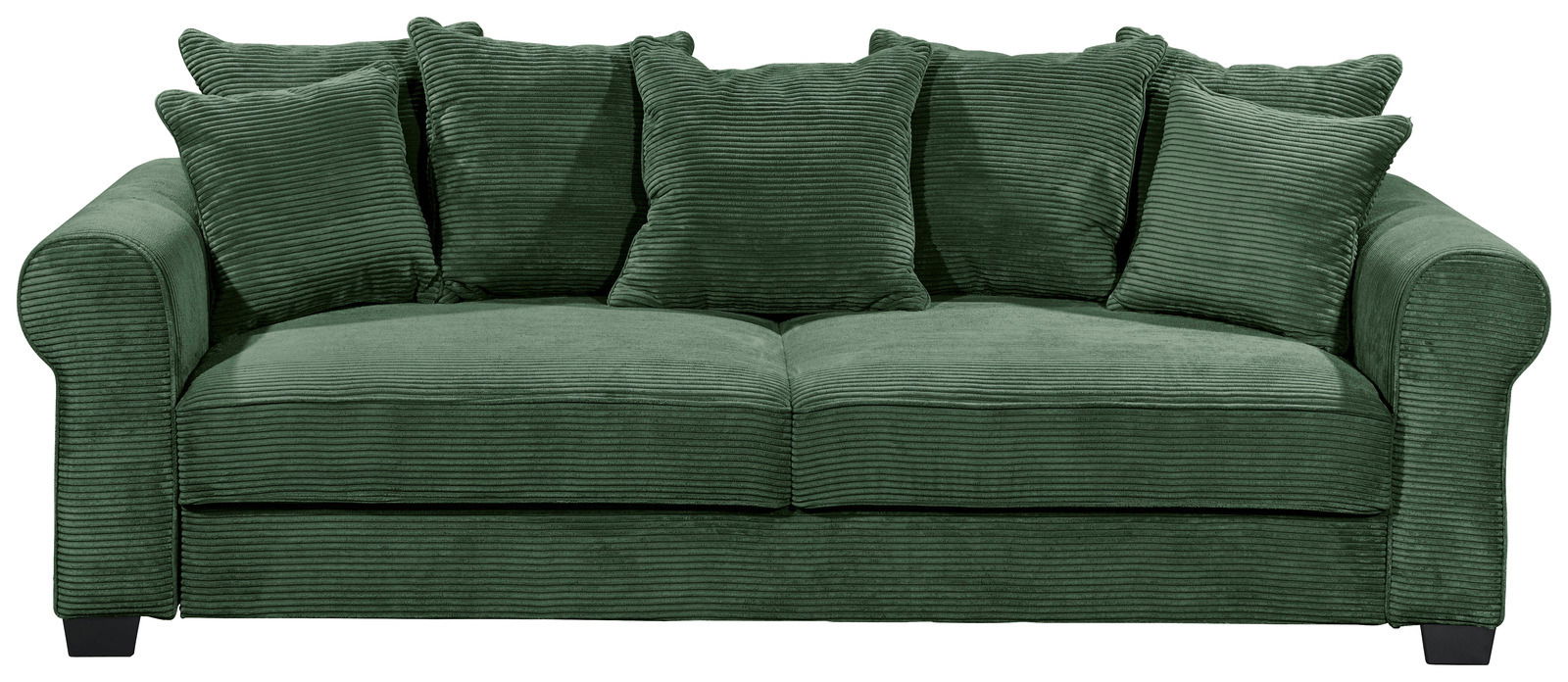 Grünes Funktionssofa mit mehreren Kissen, Vorderansicht