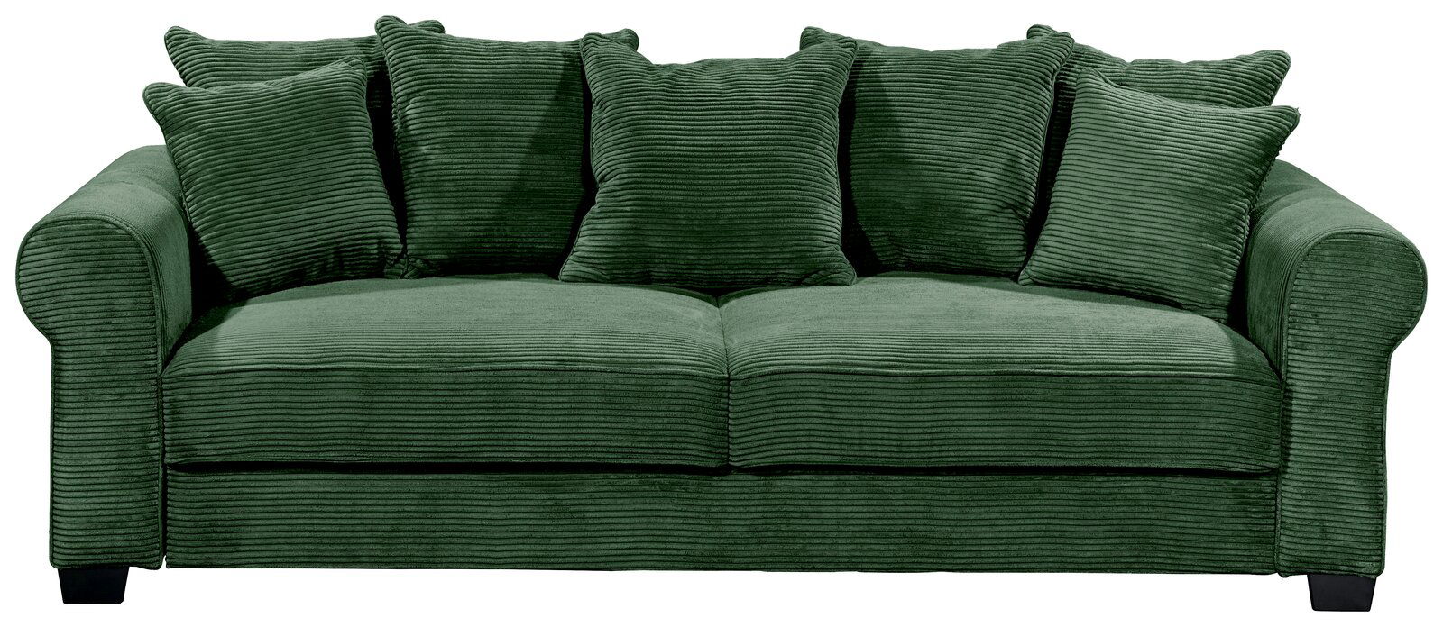 Grünes Funktionssofa mit mehreren Kissen, Vorderansicht