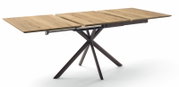 Moderner Esstisch mit ausziehbarer Holzplatte und stilvollem Metallgestell, seitliche Perspektive