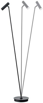 Dreifache LED-Stehleuchte in Schwarz und Grau, seitliche Perspektive