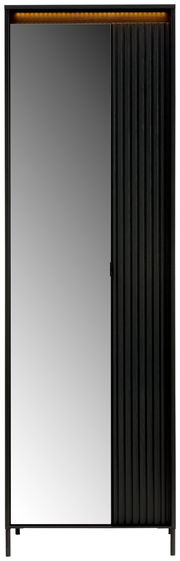 Moderner Garderobenschrank mit Spiegel und geriffelter schwarzer Tür, Frontalansicht