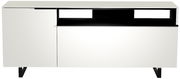 Modernes weißes TV-Lowboard mit schwarzen Akzenten, Frontansicht