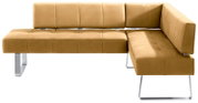 Eckbank in braunem Leder mit modernem Design, seitliche Perspektive