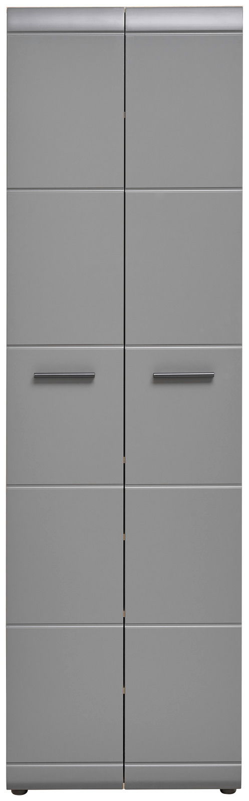 Grauer Garderobenschrank mit zwei Türen, frontale Ansicht