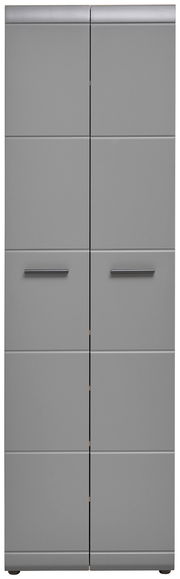 Grauer Garderobenschrank mit zwei Türen, frontale Ansicht