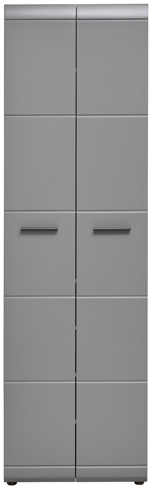 Grauer Garderobenschrank mit zwei Türen, frontale Ansicht