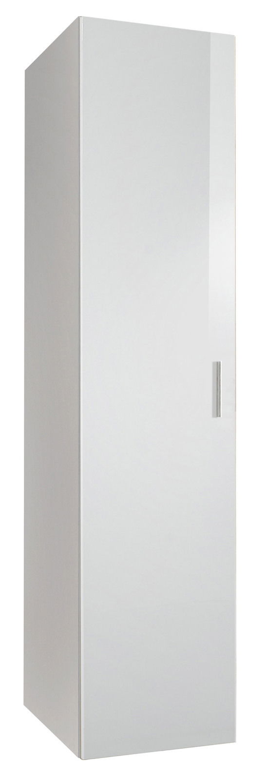 Weißer Mehrzweckschrank mit einer Tür, seitliche Perspektive