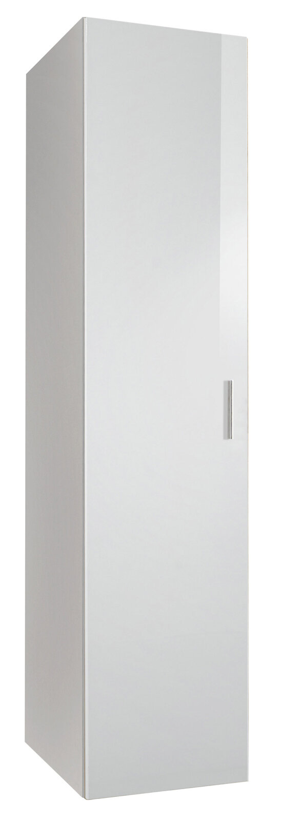 Weißer Mehrzweckschrank mit einer Tür, seitliche Perspektive