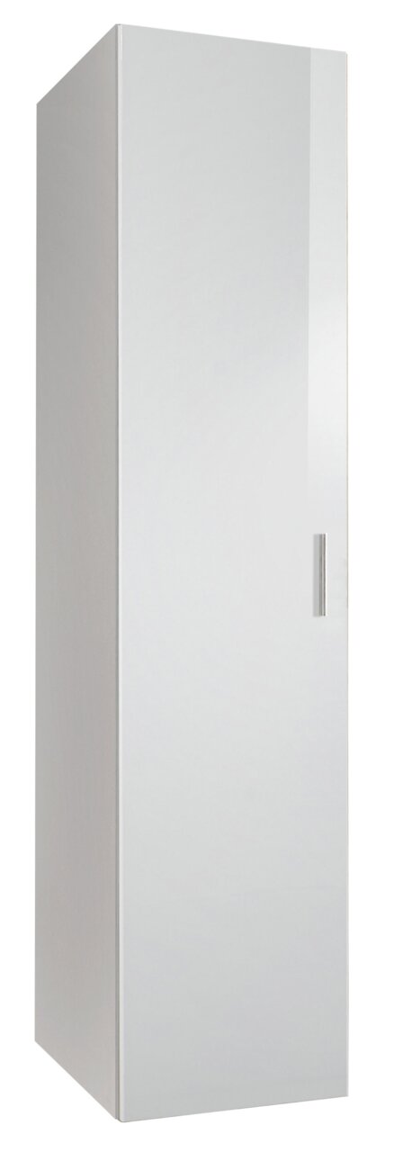 Weißer Mehrzweckschrank mit einer Tür, seitliche Perspektive