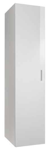 Weißer Mehrzweckschrank mit einer Tür, seitliche Perspektive