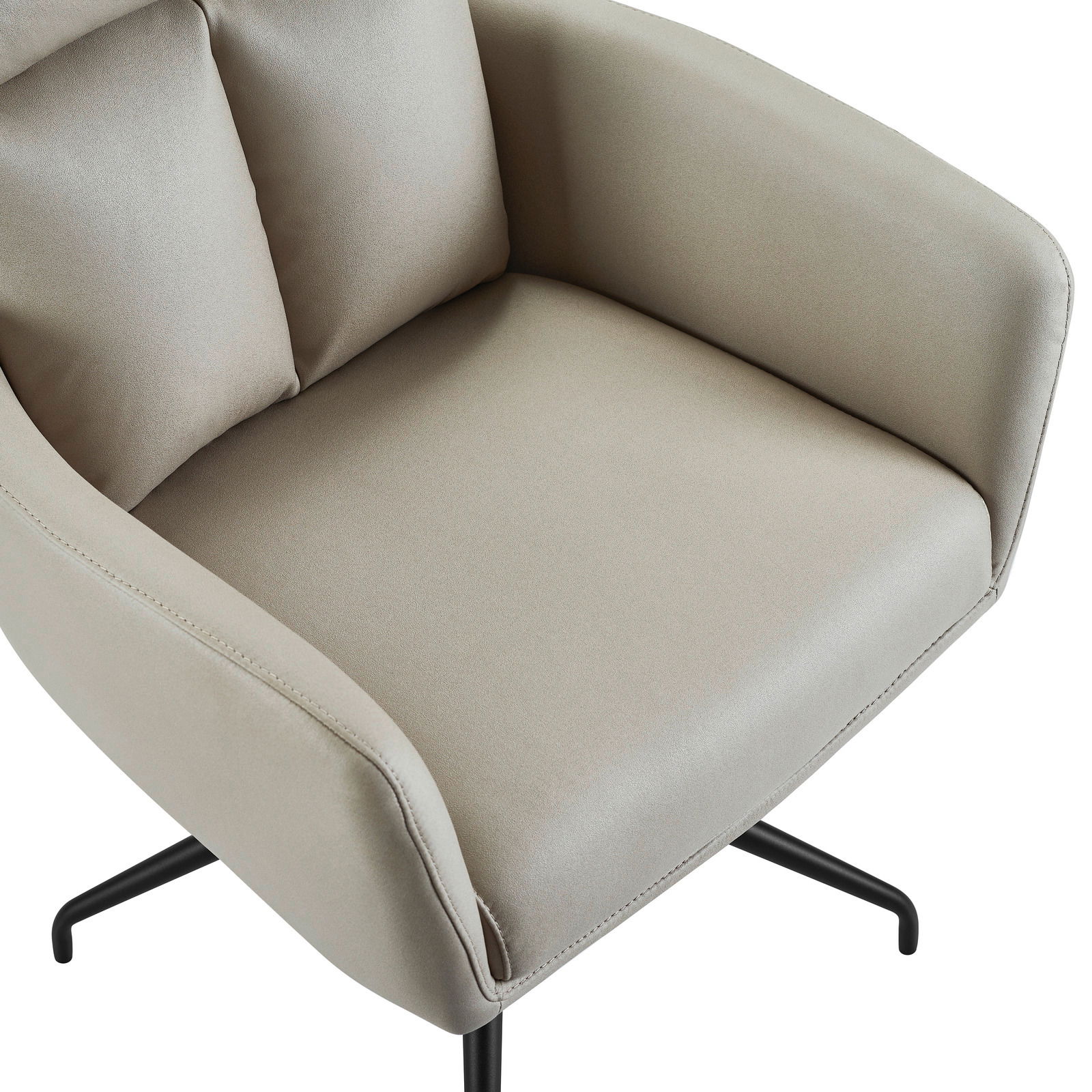 Beiger Armlehnstuhl mit schwarzem Metallgestell, Ansicht von oben