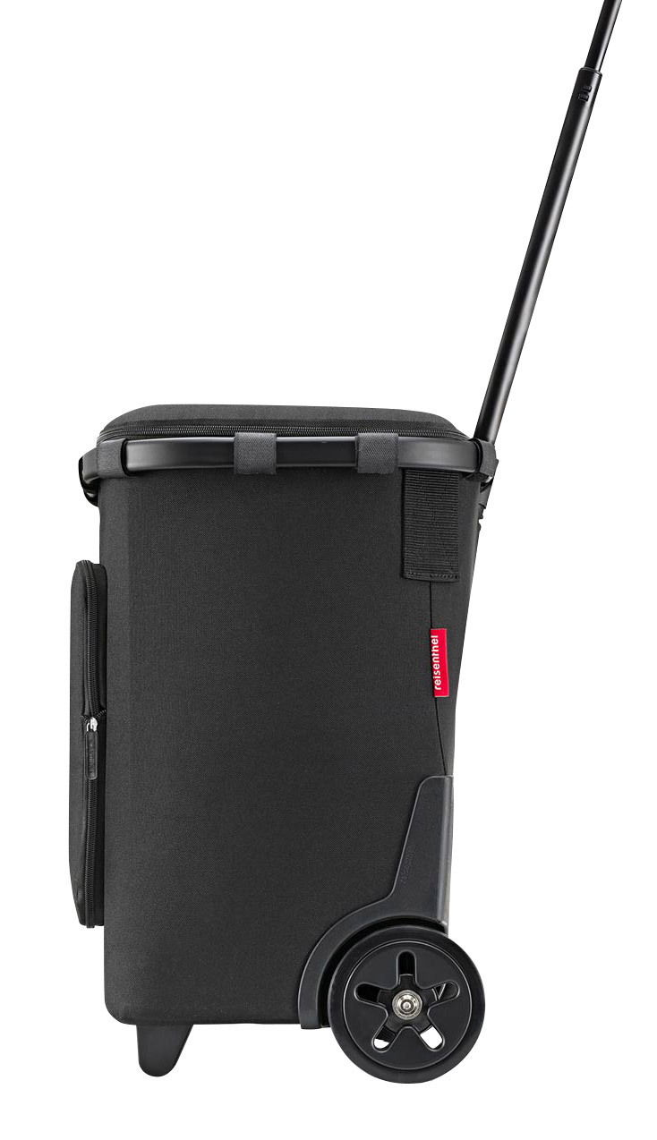 Seitenansicht eines schwarzen Carrycruiser Plus mit ausziehbarem Griff und großen Rädern.