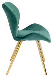 Moderner grüner Stuhl mit goldenen Beinen, Seitenansicht