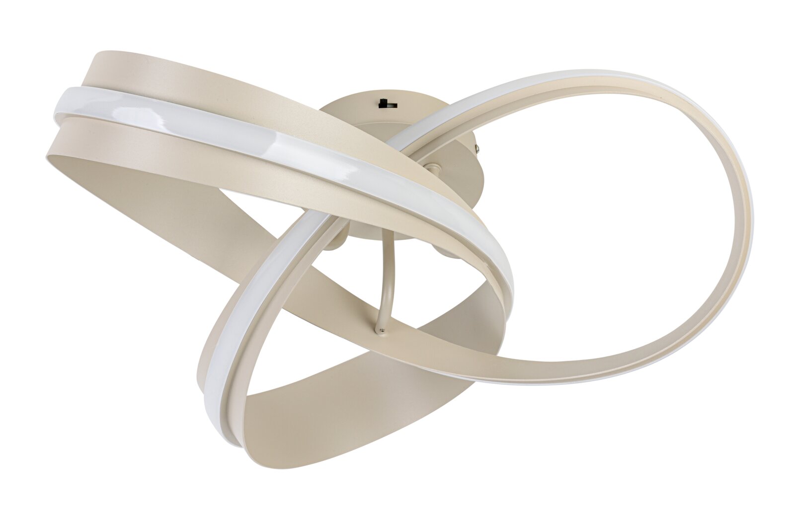 Moderne led-plafondlamp met gebogen vormgeving, zijaanzicht