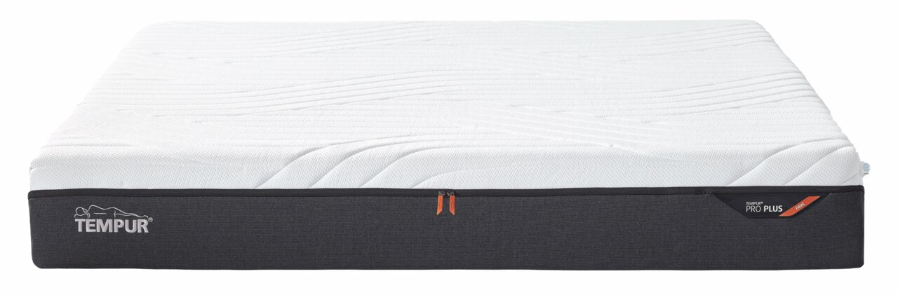 Viscomatratze 180x200 firm von vorne, mit weißer Oberfläche und schwarzem Rand, Markenlogo sichtbar.