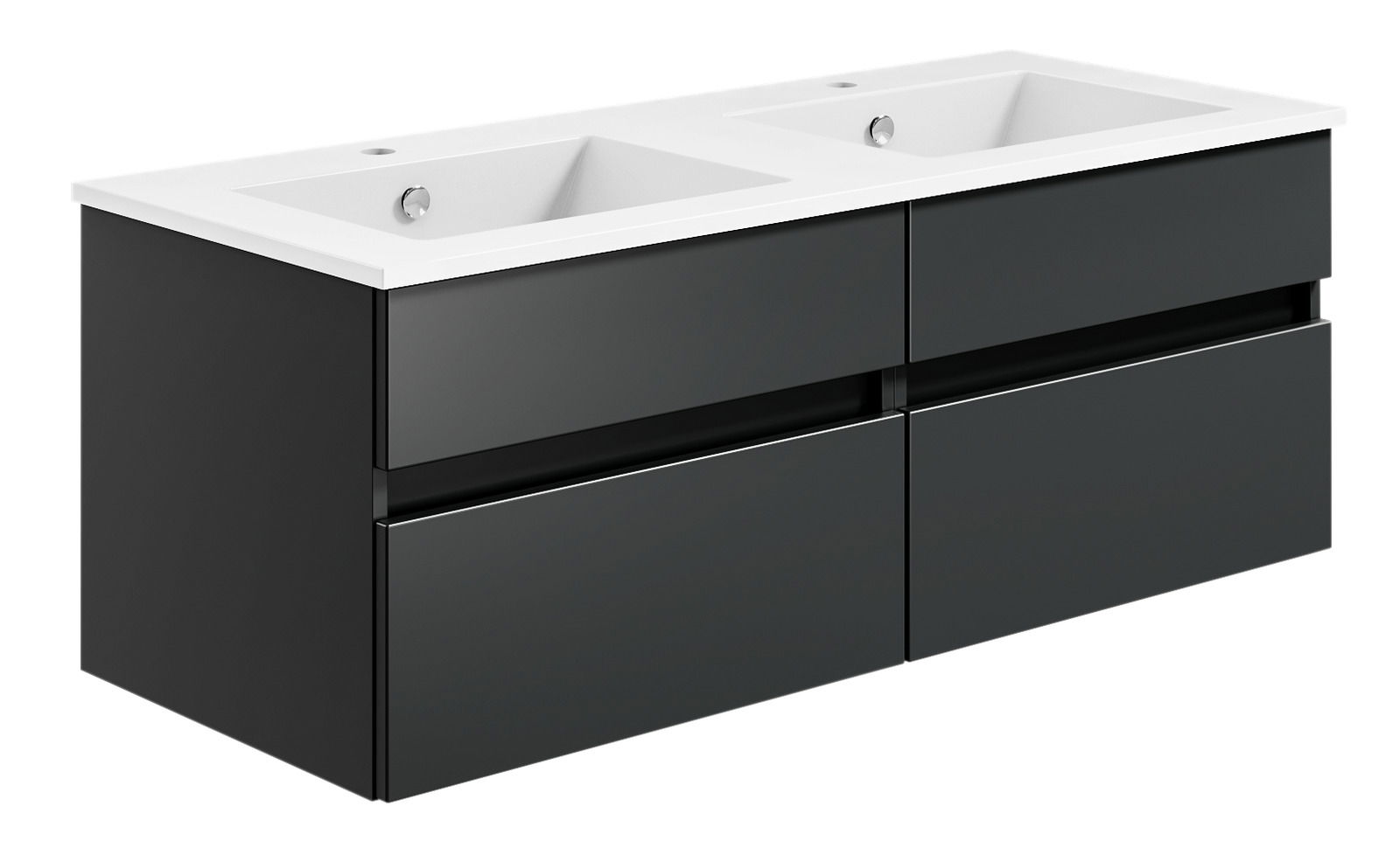 Puris Badkombination GET2YOU 21 Moderne Badkombination mit zwei Waschbecken und vier Schubladen, seitliche Perspektive