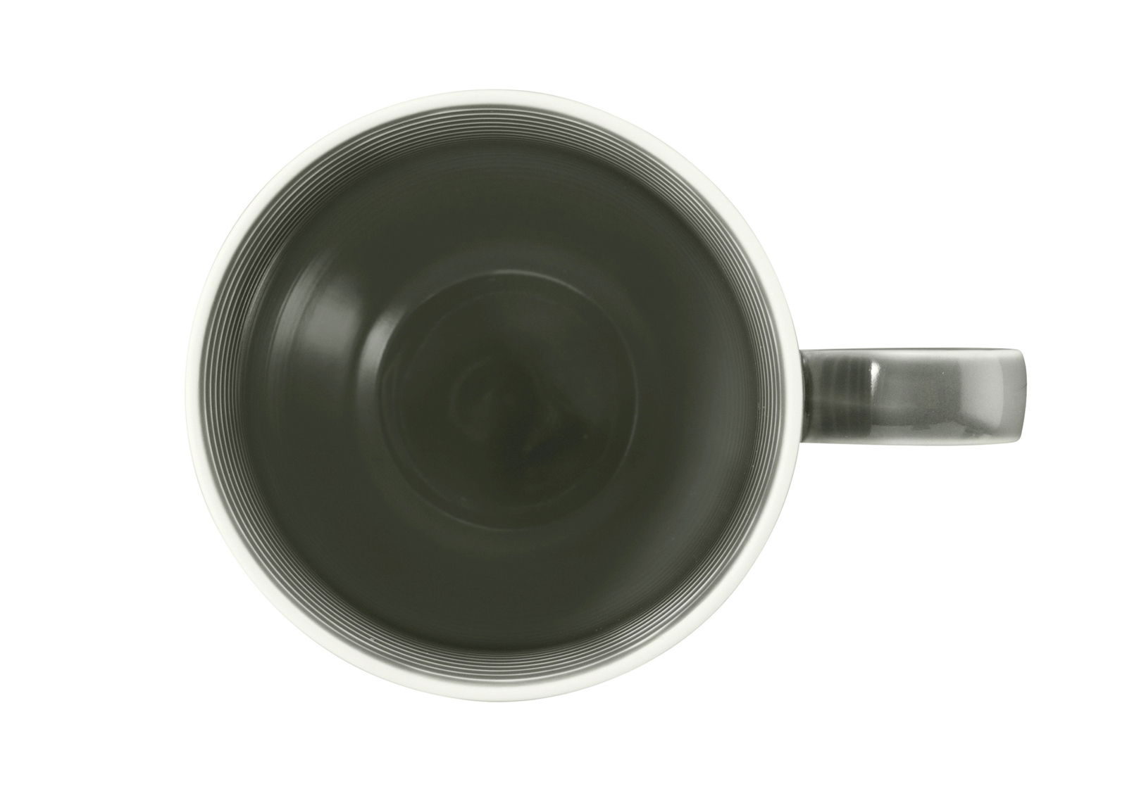 Draufsicht auf einen grauen Kaffeebecher mit Henkel, 0,35l, von ReSeltmann Weiden, Modell BEAT.