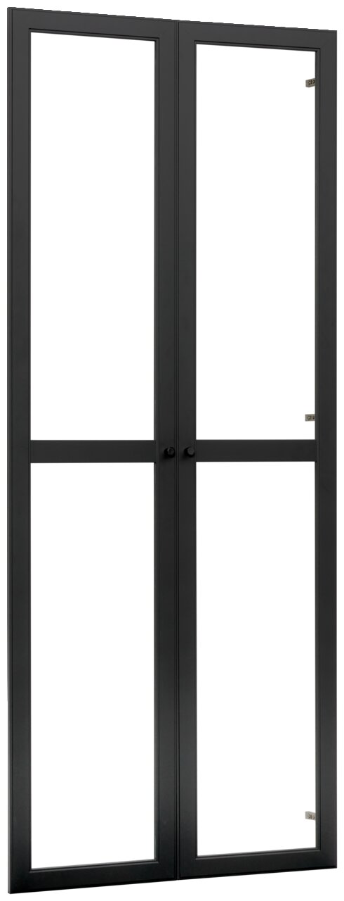 Schwarzes Doppeltür-Set aus Metall mit Glasfüllung, Frontalansicht
