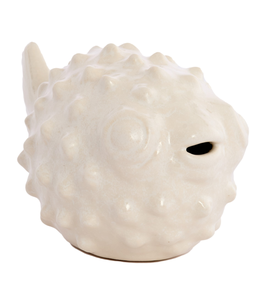 Keramik-Ornament in Form eines Kugelfisches, seitliche Perspektive