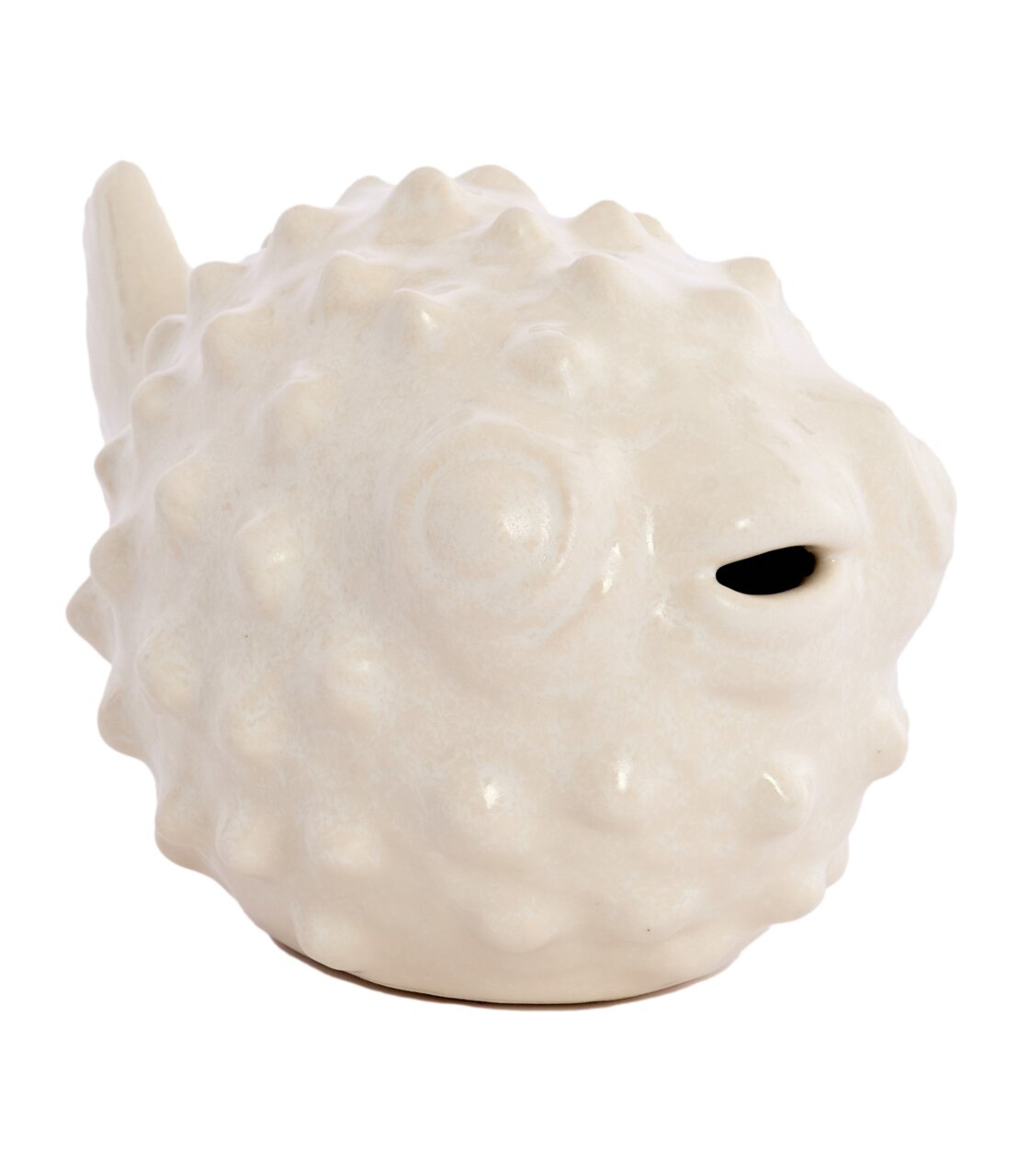 Keramik-Ornament in Form eines Kugelfisches, seitliche Perspektive