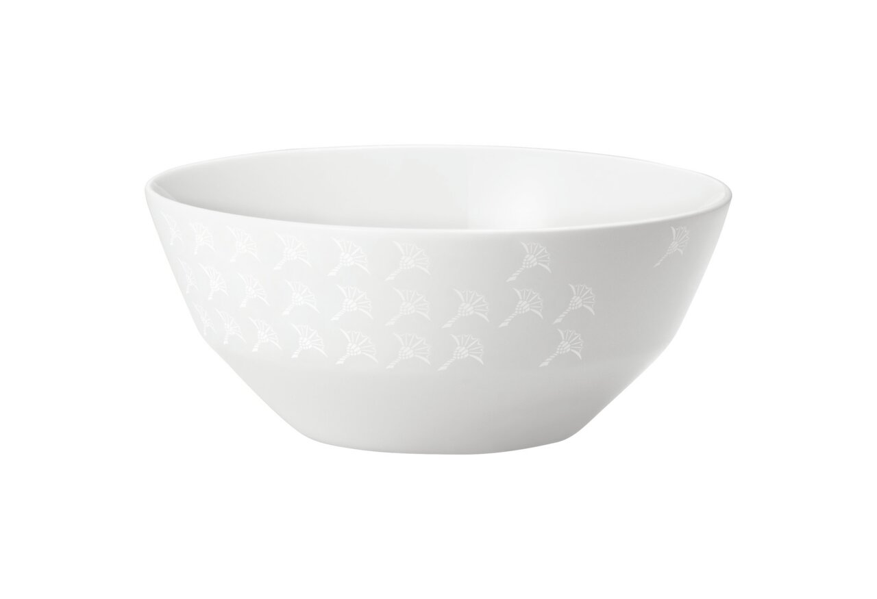 Weiße Schale mit dezentem Muster, seitliche Perspektive