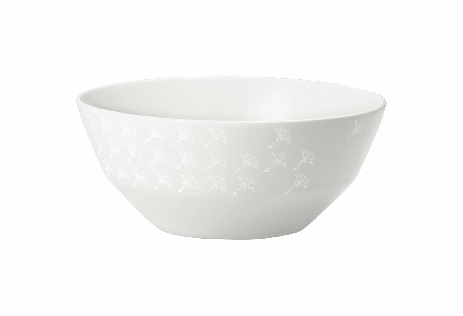 Weiße Schale mit dezentem Muster, seitliche Perspektive