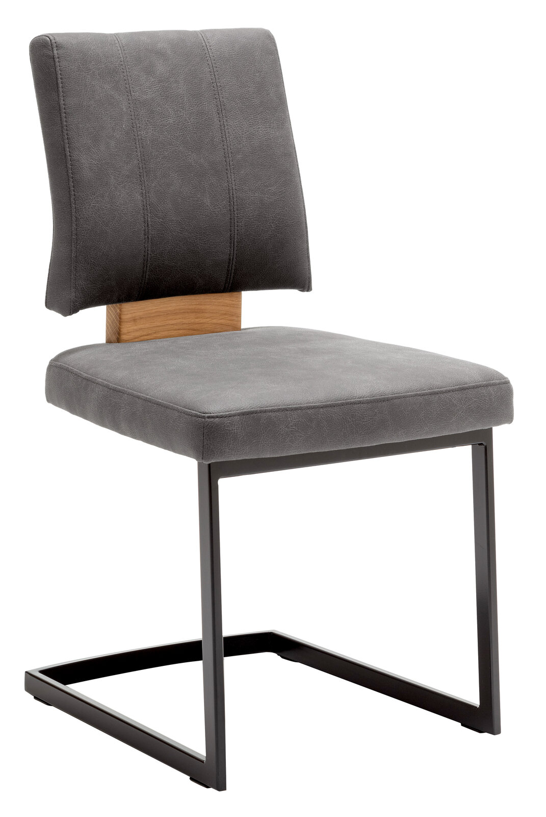 Venda Freischwinger-Stuhl SALVADOR Freischwinger-Stuhl in seitlicher Perspektive mit grauem Polster und schwarzem Metallgestell.