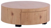 Ronde houten salontafel met natuurlijke nerf, zijaanzicht