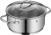 Edelstahlkochtopf mit Deckel, seitliche Perspektive