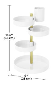 Weißer und goldener Pirouette-Organizer mit mehreren Ebenen, seitliche Perspektive